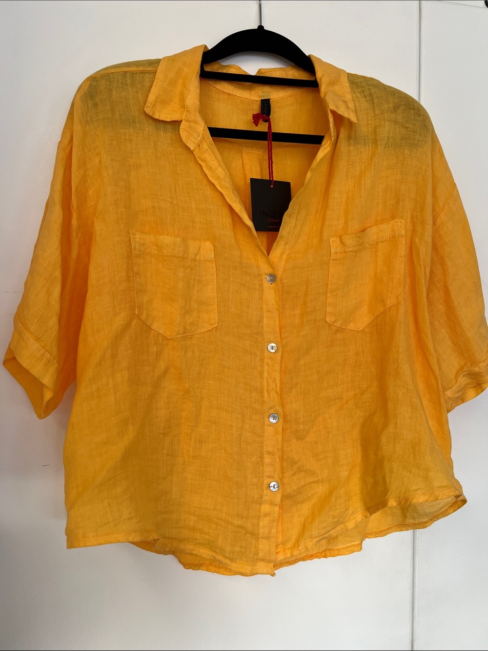 Inizio Linen Button-Down Shirt Collared with Pockets Large Women